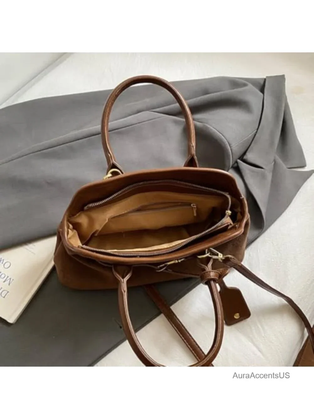 Faux Suede Slouchy Hobo Tote Bag Women Crossbody Shoulder Purse Vintage